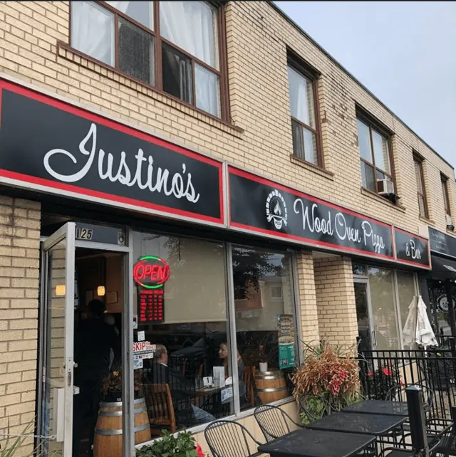 Storefront on Kerr Street at Justino's Wood Oven Pizza, Oakville