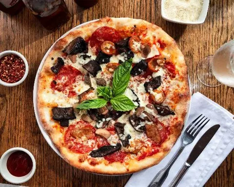 Diavola Pizza at Justino's Wood Oven Pizza, Oakville